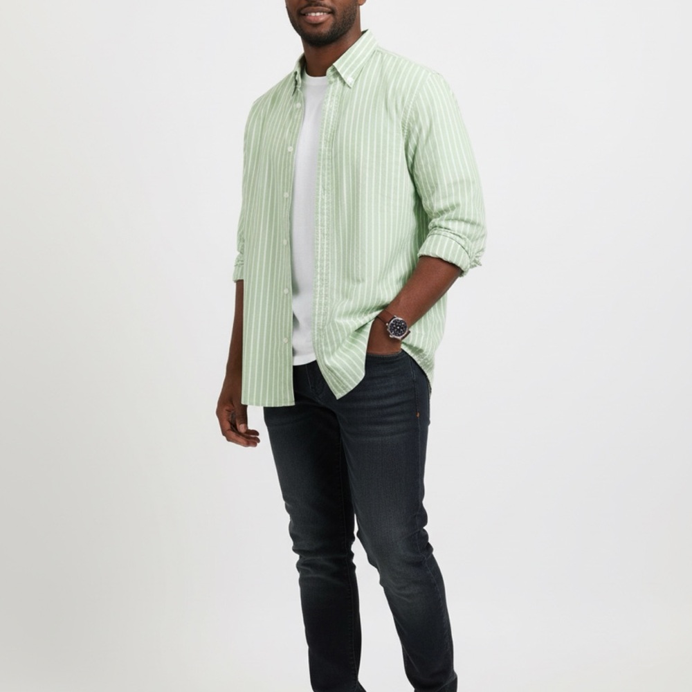 Joe Fresh Green Striped Dress Shirt
